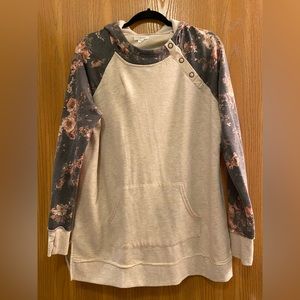 Maurice’s floral and tan hooded sweatshirt